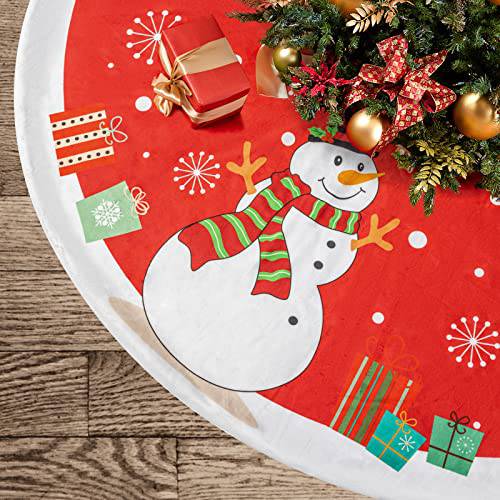 hogardeck 48 인치 크리스마스트리 스커트, 소프트 트리 스커트 눈사람, 화이트 눈송이&  선물상자, 트리 스커트 크리스마스 데코,장식,  크리스마스트리 매트 홀리데이 파티 장식품