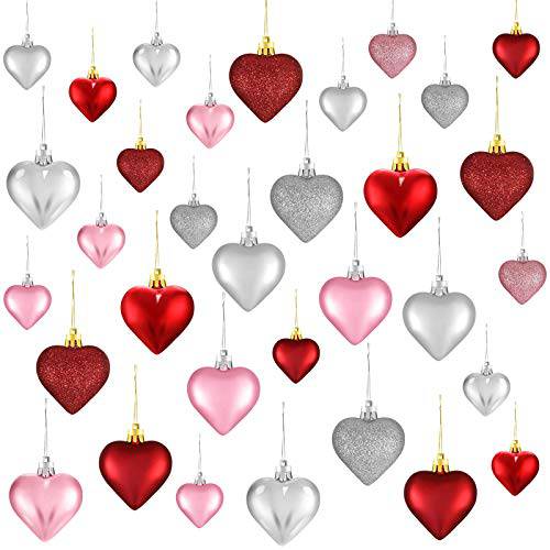 Valentine’s Day Heart 장식품, 3 Heart Baubles Heart 모양 크리스마스트리 Baubles Heart 걸수있는 데코,장식 Valentine’s Day 웨딩 기념일, 2 사이즈 (Multi-Color, 30)