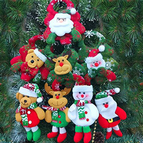 8 팩 크리스마스트리 데코,장식 장식품 세트, 크리스마스트리 펜던트 봉제 눈사람 산타클로스 폴라 Bear Elk 걸수있는 크리스마스트리 장식 펜던트 크리스마스 홈 파티 홀리데이 장식용