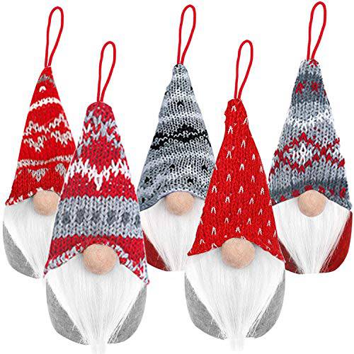 5 팩 Gnome 크리스마스 봉제 장식품 세트, 크리스마스 걸수있는 데코,장식 Gnome 모자 Tomtees 봉제 스칸디나비아 산타 비어드,수염 장식품  크리스마스트리 난로 홈 장식