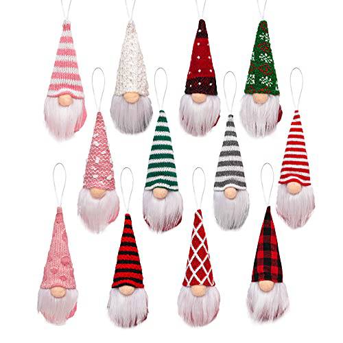크리스마스 Gnomes 트리 장식품, 12 피스 핸드메이드 Swedish 봉제 산타 Elf Gnome 크리스마스 데코,장식