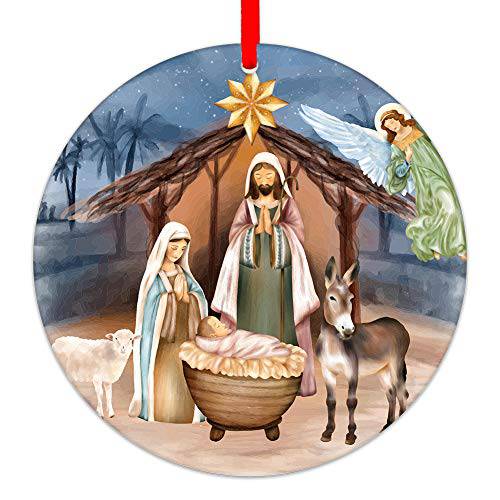WaaHome 출생 신 크리스마스 장식품 3’’ 종교적인 크리스마스 장식품 Christian 장식품  크리스마스트리 데코,장식 선물
