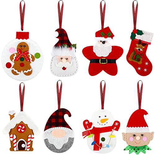 8 피스 3D 크리스마스트리 장식품 세트, 펠트 크리스마스 산타 Elf 눈사람 크리스마스캔디, 캔디 케인 장식, 크리스마스 망사, Gnome 펠트 장난감 장식  크리스마스트리 파티