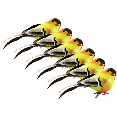 풍부 Yellow Goldfinches (6-Pack); 인조 새 장식품 공예,  크리스마스트리 and 계절 디스플레이 and 화환, 2.5 x 4 인치