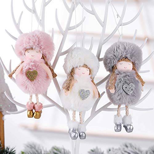 WUWEOT 3 팩 크리스마스 Angel 걸수있는 인형, 귀여운 인형 선물 크리스마스 공예 엘프 데코,장식, Angel 인형 펜던트 트리 걸수있는 장식품 크리스마스 홈 파티 홀리데이 Decorative(Pink, 화이트, 그레이)