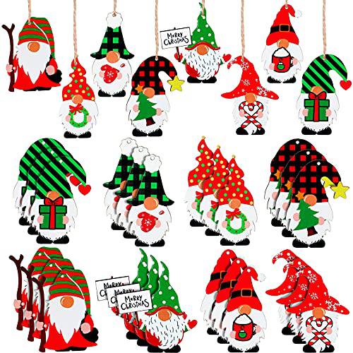 크리스마스 나무 걸수있는 장식품 우드 Gnome 크리스마스 장식품 컷아웃 Elf 걸수있는 크리스마스 사인 나무 Gnome 크리스마스 장식품  크리스마스트리 홈 장식 (32 피스)