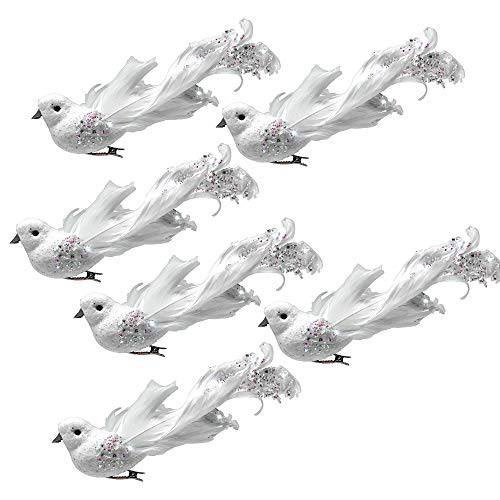 화이트 페더 Doves  클립, 핀 - 세트 of 6 롱 테일 공예 조류 - Clip-on 터틀 Dove 데코,장식