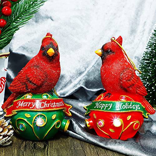 Lulu 홈 크리스마스 걸수있는 장식, 6 H 세트 of 2 레진 Cardinal 피규어 라이트 크리스마스 볼 베이스, 걸수있는 살아있는것같은 레드 조류 Pre-Strung 로프 크리스마스 실내 아웃도어 장식