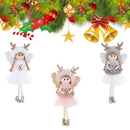 크리스마스 장식 3 피스 Angel 인형 펜던트 트리 걸수있는 장식품, 크리스마스 공예 엘프 데코,장식 핑크, 그레이 and 화이트 (Angel-Elk)