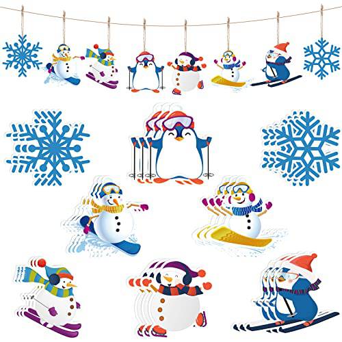 Blulu 24 피스 크리스마스 장식품 나무 크리스마스트리 데코,장식 설화 눈사람 펭귄 걸수있는 Charms 크리스마스트리 장식 홀리데이 데코,장식