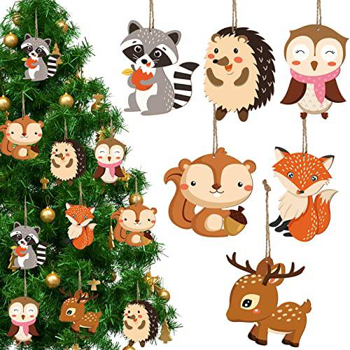 36 피스 Forest 동물 나무 장식품 크리스마스 동물 우드 걸수있는 장식품 삼림지 동물 크리스마스트리 데코,장식 걸수있는 로프 크리스마스 홈 DIY 공예 파티 도구, 6 Styles