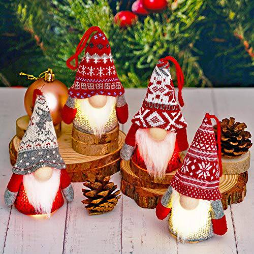 크리스마스 Gnome 걸수있는 장식품 라이트, 핸드메이드 Swedish Tomte 봉제 스칸디나비아 산타 Elf 장식품, 홈 데코,장식 선반형 테이블 난로 크리스마스트리 - 팩 of 4