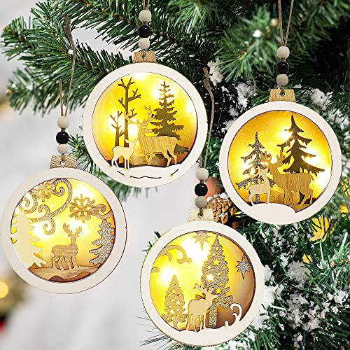 Joiedomi 4 Pcs LED 나무 크리스마스 장식품 걸수있는 순록 장식품 실내/ 아웃도어 휴가, 파티 장식, 트리 장식품, 이벤트, and 크리스마스