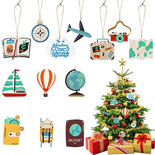 26 피스 크리스마스 장식품 여행용 테마 파티 데코,장식 세트 짐가방,캐리어 Passport 카메라 크리스마스 나무 걸수있는 데코 로프 집 크리스마스 트리 데코,장식 파티 도구 (Stylish 스타일)