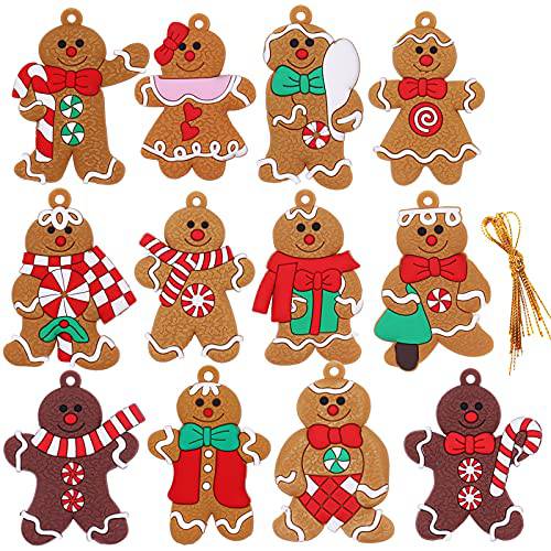 12 팩 크리스마스 진저브래드 Man 걸수있는 장식, 다양한 미니 클레이,점토 피규린,피규어 크리스마스 Gingerman 걸수있는 데코,장식, 전통 진저브래드 Man 인형 펜던트  크리스마스트리 난로 장식