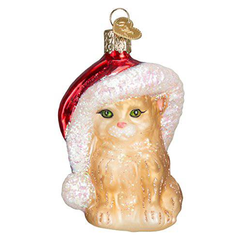 Old 세계 크리스마스 산타 Kitten 글래스 부푼 장식품  크리스마스트리