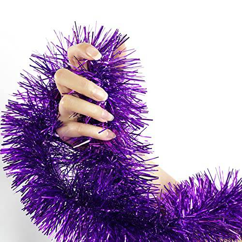 Redrubbit 26.2 Feet 크리스마스 Tinsel 화환, 두꺼운 샤이니 Sparkly 소프트 파티 걸수있는 Tinsel 장식품 천장 홈 크리스마스트리 실내 아웃도어 걸수있는 데코,장식 파티 도구, 퍼플