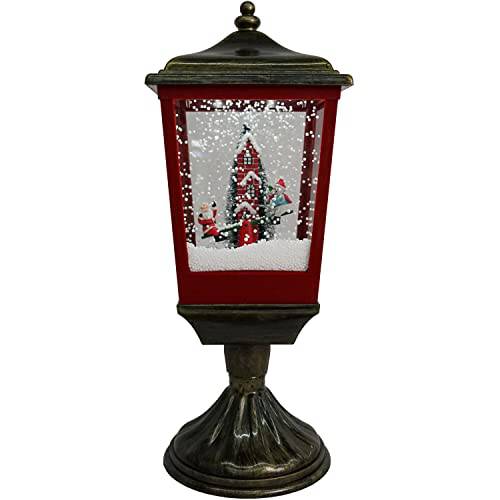 크리스마스 타임 20.5-in. 뮤지컬 스노우Y 테이블탑 램프 Seesaw, 산타, and 스노우Man 신 | 계단식 스노우 | 크리스마스 Carols | Festive 홀리데이 홈 장식 | 브론즈/ 레드 | CT-ST021A-BLK1