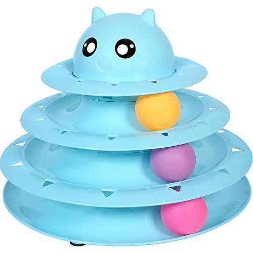 UPSKY 고양이 장난감 롤러 고양이 완구 3 레벨 타워 트랙 롤러 Six Colorful 볼 체험형 Kitten Fun 멘탈 피지컬 운동 퍼즐 Toys …