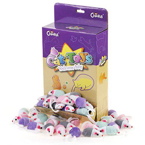 Chiwava 36 팩 1.8 인치 스몰 체험형 고양이 장난감 마우스 캣닙 딸랑이 사운드 마우스 실내 고양이 Kitten 플레이