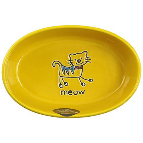 PetRageous 디자인 Silly Kitty 6.50 타원 애완동물 그릇, Yellow