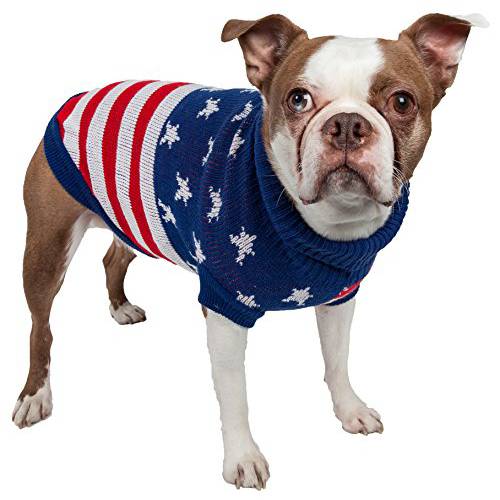Patriot 독립 스타 헤비 니트 패션 Ribbed 터틀 넥 강아지 스웨터