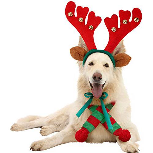 JPB  순록 Antlers 헤드밴드 강아지, 크리스마스 강아지 할로윈 세트