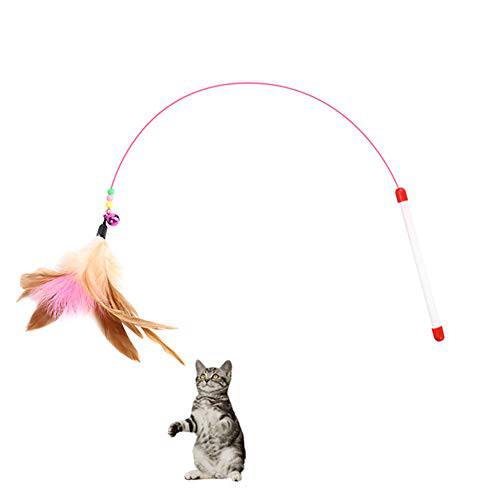 Blnboimrun  애완동물 Teaser 고양이 장난감 스틸 와이어 페더 체험형 고양이 스틱 Training，Kitten 완드 장난감 비즈,구슬 벨 (2 팩)