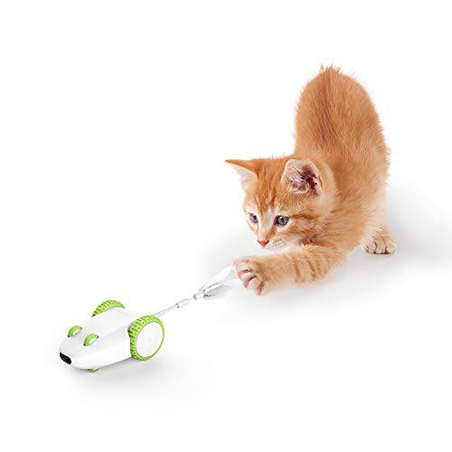 PETGEEK  자동 고양이 장난감 체험형 전자제품, 마우스 사운드 플레이 N 삑삑이 고양이 장난감, 체험형 마우스 캣닙 채우는 고양이 장난감 Kitten, 세이프 ABS/ 봉제 고양이 운동 장난감 실내
