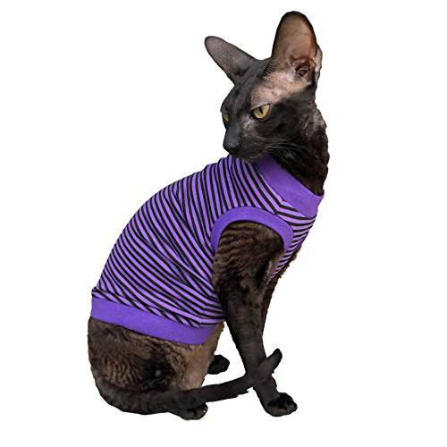 Kotomoda  고양이 웨어 T-Shirt 퍼플 - 블랙 Stripes