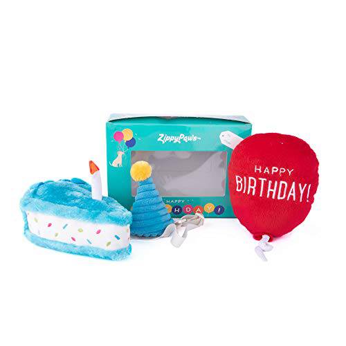 ZippyPaws - 생일 박스 선물 개 삑삑이 장난감 세트 - 3 장난감