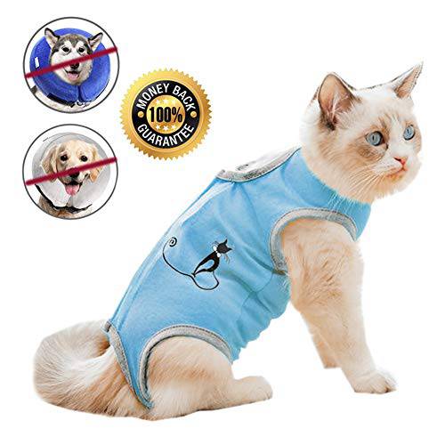 Coppthinktu  고양이 복구 Suit Abdominal Wounds or 스킨 Diseases 통기성 고양이 써지컬 복구 Suit 고양이S E-Collar 대용 After 수술 웨어 안티 Licking Wounds