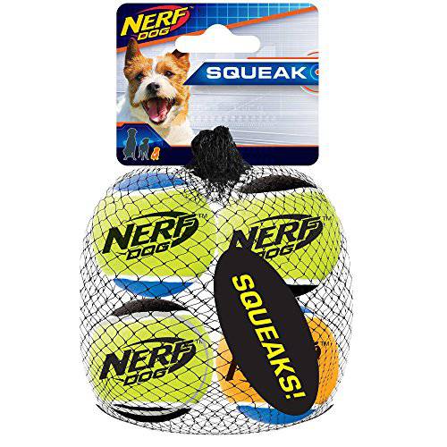 Nerf Dog  테니스 볼 강아지 장난감 체험형 삑삑이, 경량, 듀러블 and 방수, 1.75 인치, 스몰 품종, Four 팩, 혼합 컬러