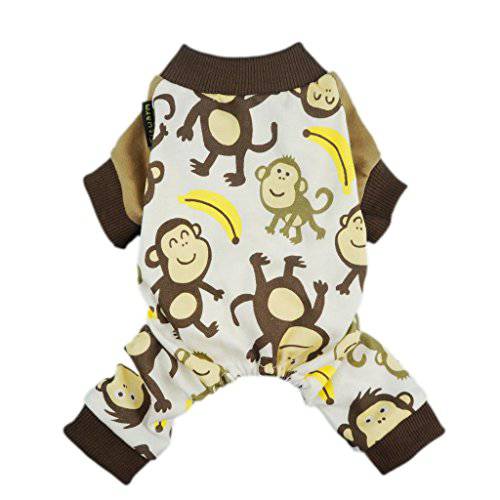 Fitwarm 소프트 코튼 Adorable Monkey 강아지 잠옷 셔츠 애완동물 옷 브라운