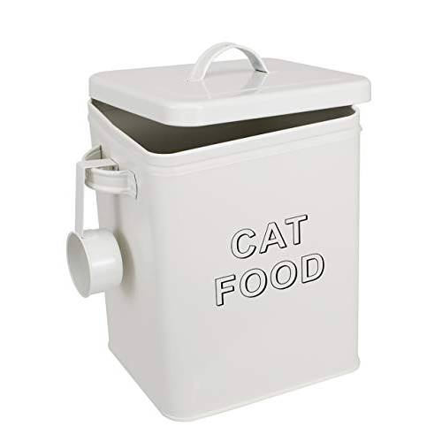 Pethiy  고양이 요리,음식 and 트리트먼트 컨테이너 세트 스쿱 고양이S or 개 -밀폐 장착 우드 뚜껑 - 코팅 카본 스틸 - 스토리지 용기 Tins- 고양이