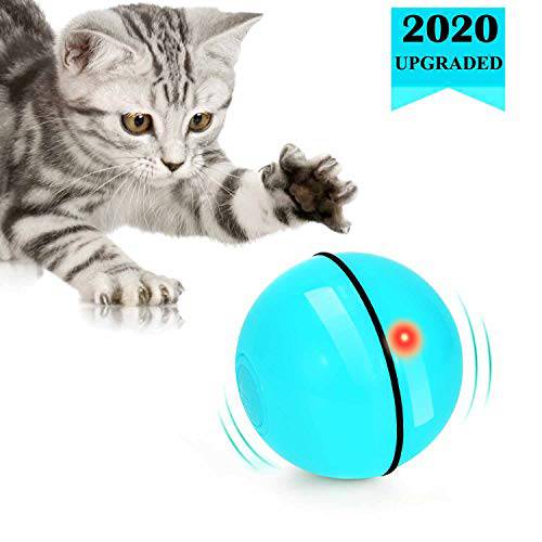WWVVPET  체험형 고양이 장난감 볼 LED 라이트, 360 도 셀프 회전 볼, USB 충전식 고양이 볼 장난감, Stimulate 사냥 Instinct Kitten Funny 체이서 롤러 애완동물 장난감