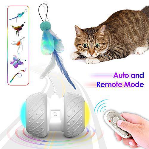 k-berho  리모컨 컨트롤/ 로봇식 고양이 장난감 체험형, 고양이 장난감 실내 페더, 컬러 리본, 버터플라이, 자동 고양이 장난감 불규칙한 USB 충전 360 도 셀프 회전 볼