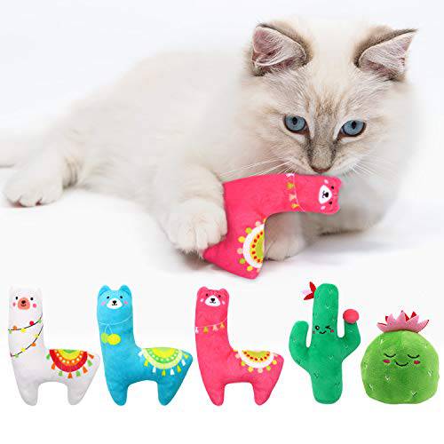 CiyvoLyeen 5Pcs Llama 캣닙 고양이 장난감 Cactus 고양이 치발기 상호작용완구 고양이 Lover 선물 실내 고양이 Kitty 한입크기 장난감 도구 Llama 선물