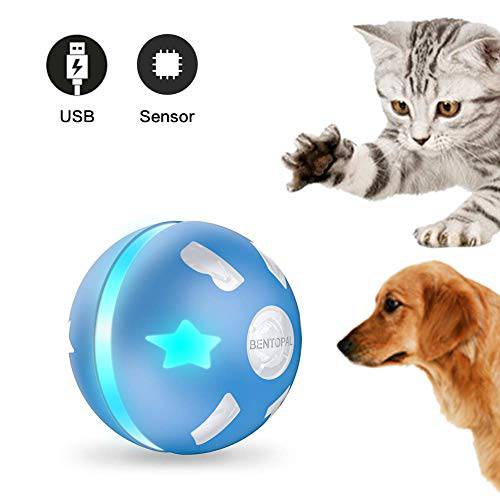 PetDroid  체험형 강아지/ 고양이 볼 장난감, 듀러블 모션 센서 자동 롤링 볼 장난감 강아지/ 스몰/ 미디엄 개, USB 충전식 (Blue)(Deep 블루) (블루)