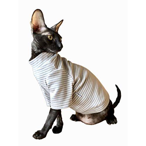 Kotomoda Cat’s 스웨터 롱 커버 and 그레이 라이트 Stripes