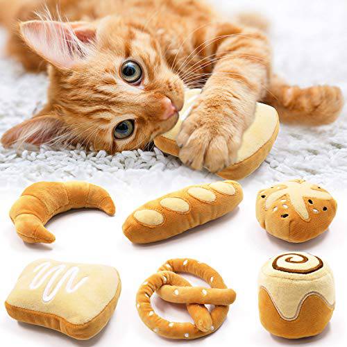 빵 캣닙 장난감 Kitten 체험형 장난감 고양이 Lover 선물 Kitty 치발기 한입크기 킥 장난감 도구 Baguette Croissant Pretzel Toast Bun 시나몬 롤 봉제 Catmint 애완동물 선물 세트 of 6