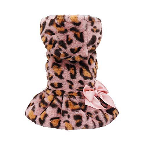 Fitwarm  풍성한 인조 퍼 표범 강아지 코트 애완동물 자켓 고양이 겨울 옷 후드 핑크