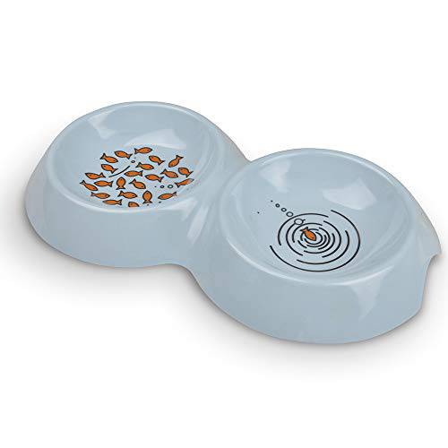 Van Ness - ECOWARE 이중 고양이 디쉬, Renewable&  지속가능 대나무 식물 재질,  얕은&  와이드 그릇, Whisker 친화적, Non-Skid 실리콘 Feet, 깨지지않는, BPA-Free (8 oz Per 사이드, 16 oz 용량)