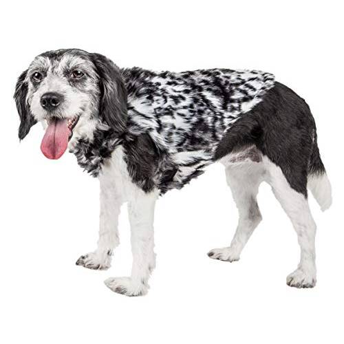 애완동물 Life Luxe ’Paw Dropping’ 디자이너 Gray-Scale 호랑이 패턴 밍크 퍼 강아지 코트 재킷