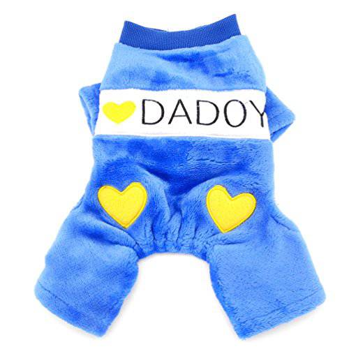SMALLLEE_LUCKY_STORE  편안한 I Love Daddy Mommy Heart 인쇄 강아지 점프수트 양털, 블루, 라지