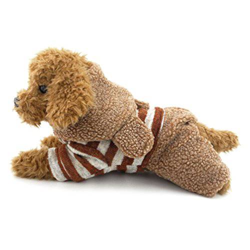 SMALLLEE_LUCKY_STORE  양털 강아지 스웨터 코트 Stripped Bunny 후드 겨울 소형견 옷, 라지, 브라운