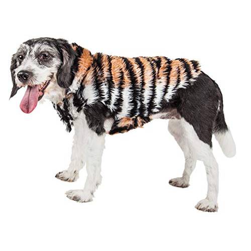 애완동물 Life Luxe ’Tigerbone’ Glamourous 호랑이 패턴화 밍크 퍼 강아지 코트 재킷
