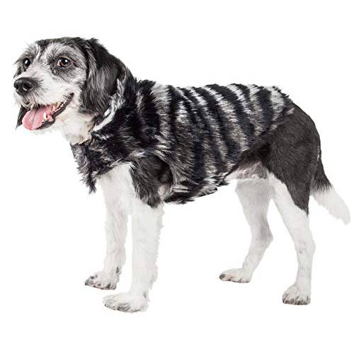 애완동물 Life Luxe ’Chauffurry’ 아름다운 디자이너 Zebra 패턴화 밍크 퍼 강아지 코트 재킷