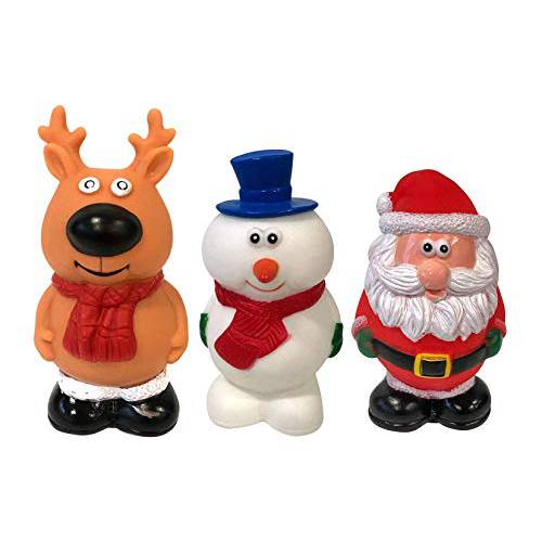 Midlee  비닐 크리스마스 강아지 장난감 세트- Santa,  순록&  눈사람