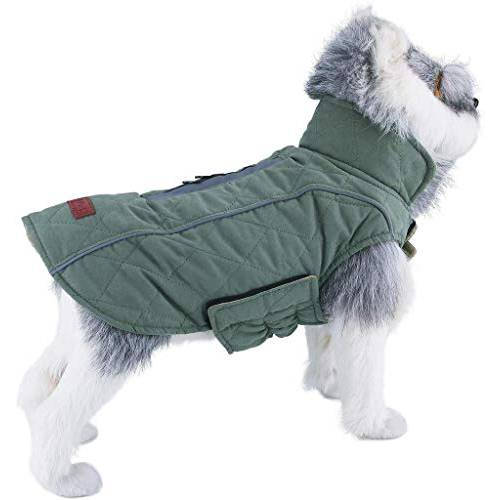 ThinkPet  따뜻한 양면 강아지 코트 - 두꺼운 패디드 편안 겨울 강아지 재킷, 반사 안전한 강아지 조끼,베스트 M 그린